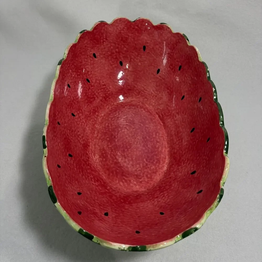 Watermelon Decorative Serving Bowl Set Ceramic with 3 Small Bowls Cookout BBQ